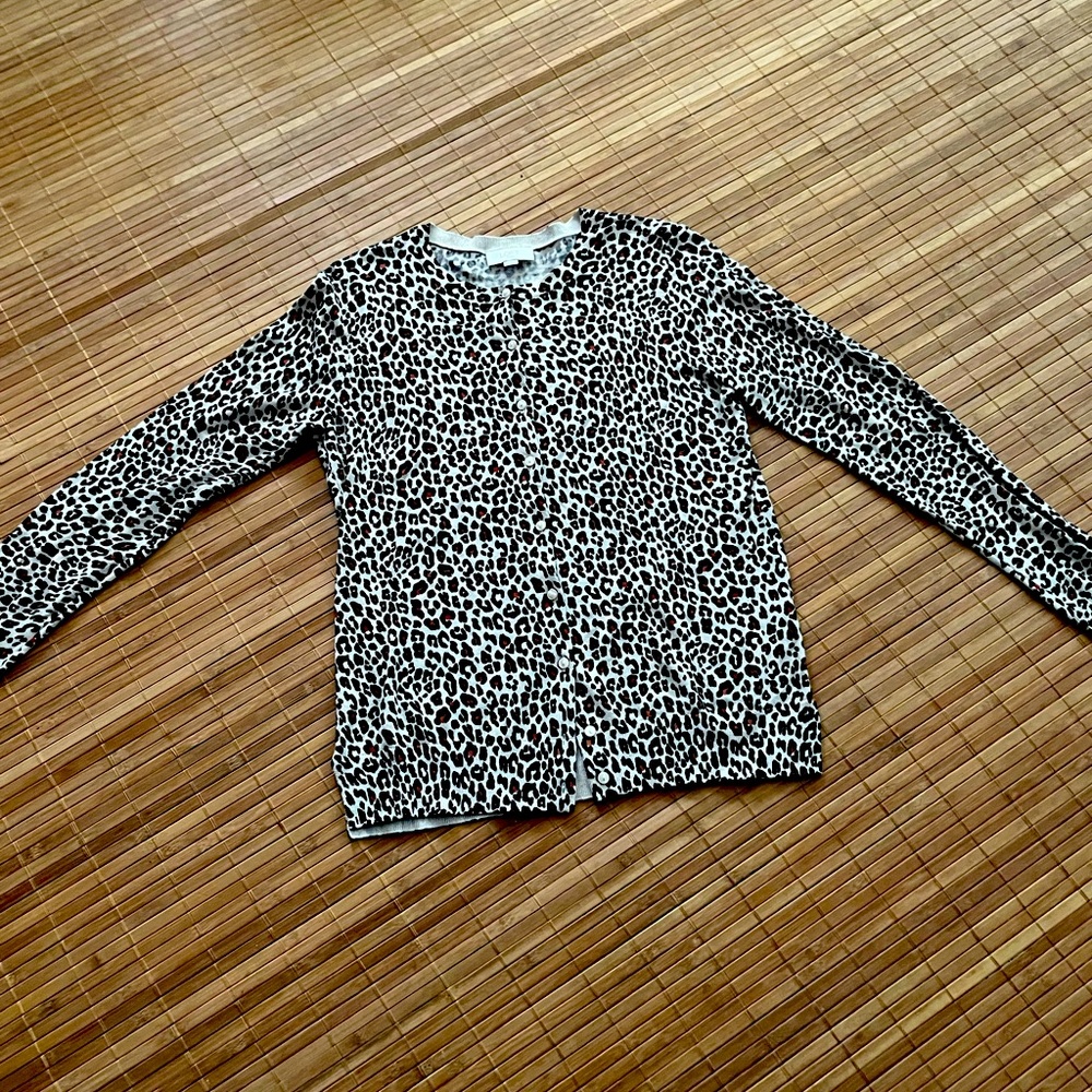 Loft Outlet Medium Lightweight Cardigan Animal Print Button Down